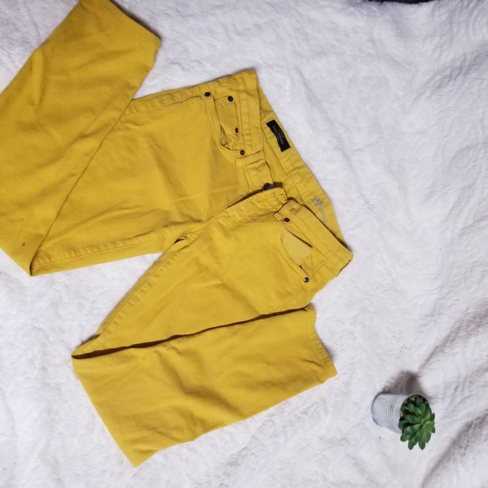 J. Crew mustard yellow ankle jeans.